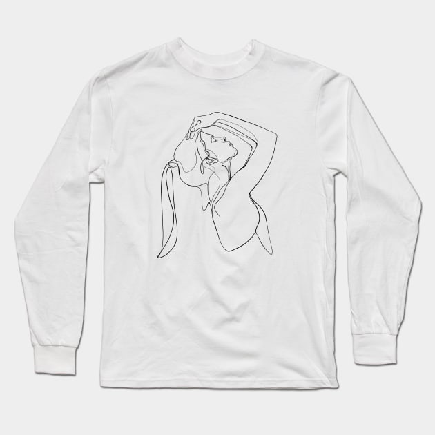 Minimalist Abstract Woman Body Line Long Sleeve T-Shirt by MisqaPi Design